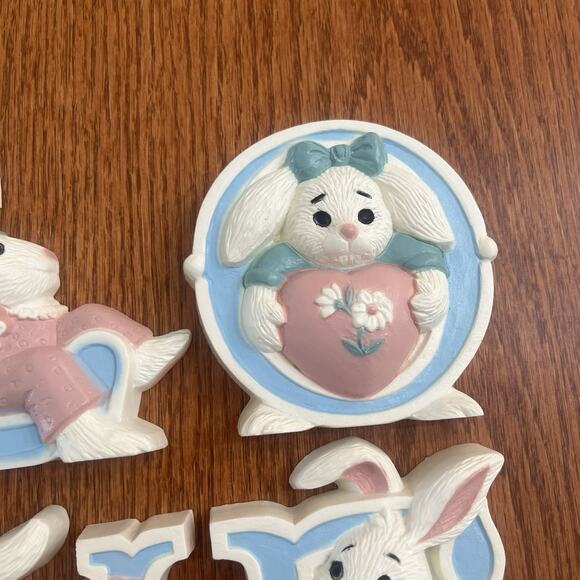 Vintage Burwood Wall Decor LOVE Bunny Rabbits Nursery Girl Boy Room Pink Blue - Picture 4 of 8